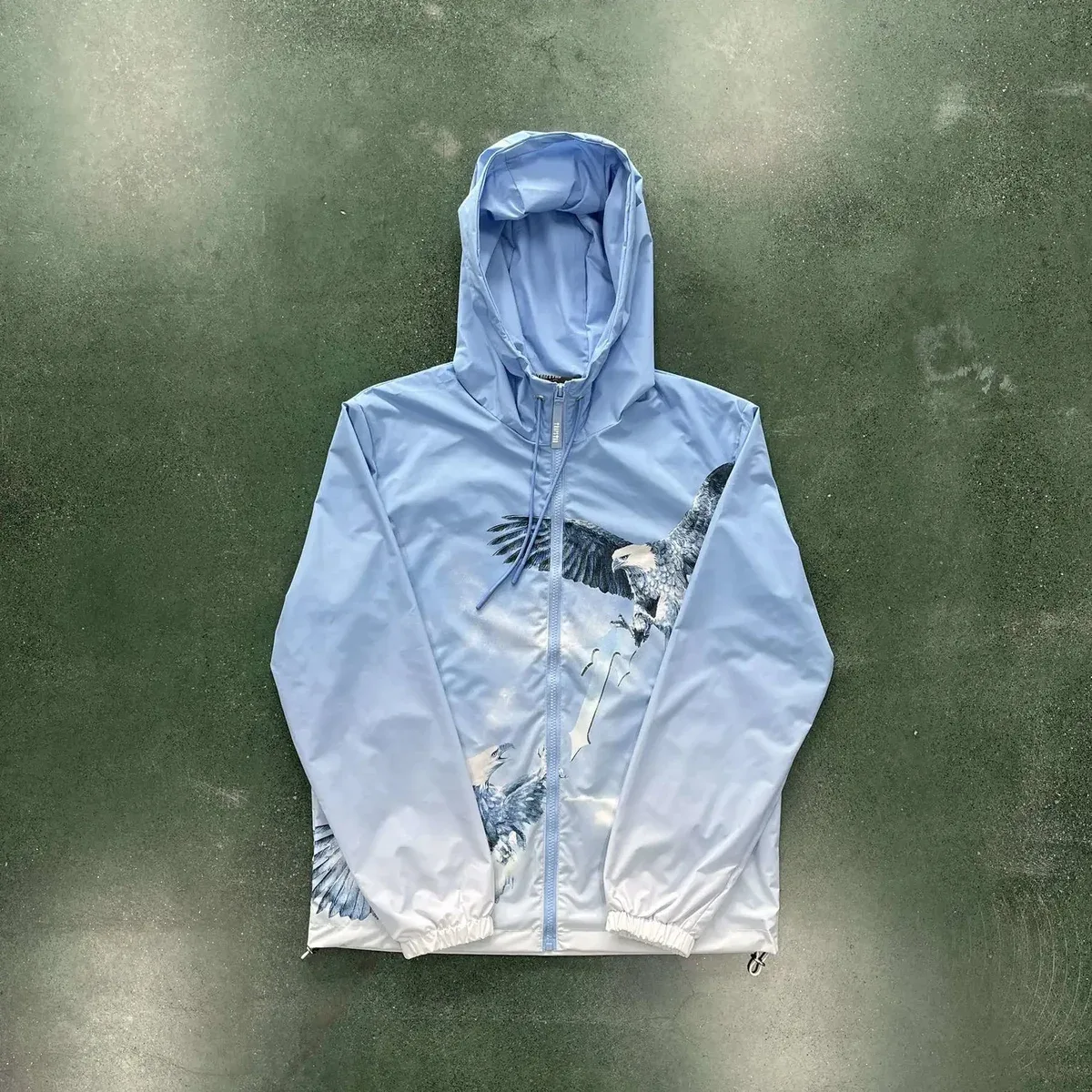 Light Blue Eagle Print Windbreaker Jacket