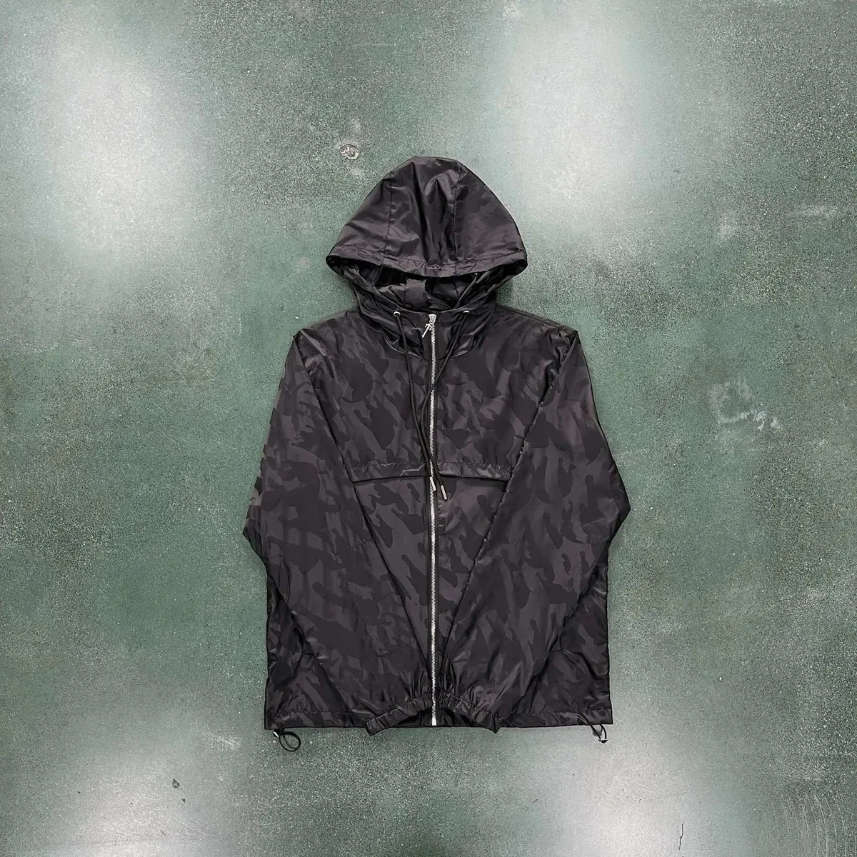 Unisex Camo Print Windbreaker Jacket Black