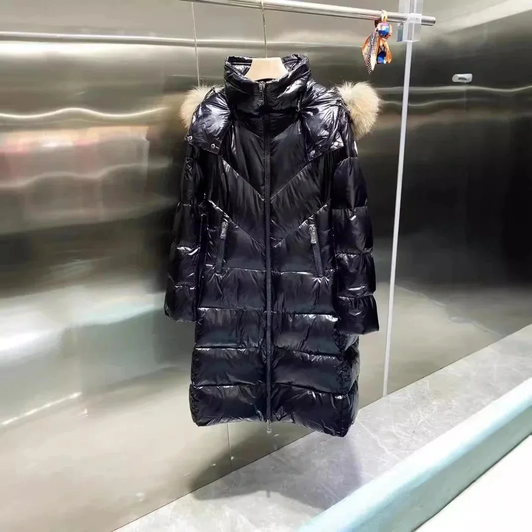 Black Fur Trim Long Puffer Coat