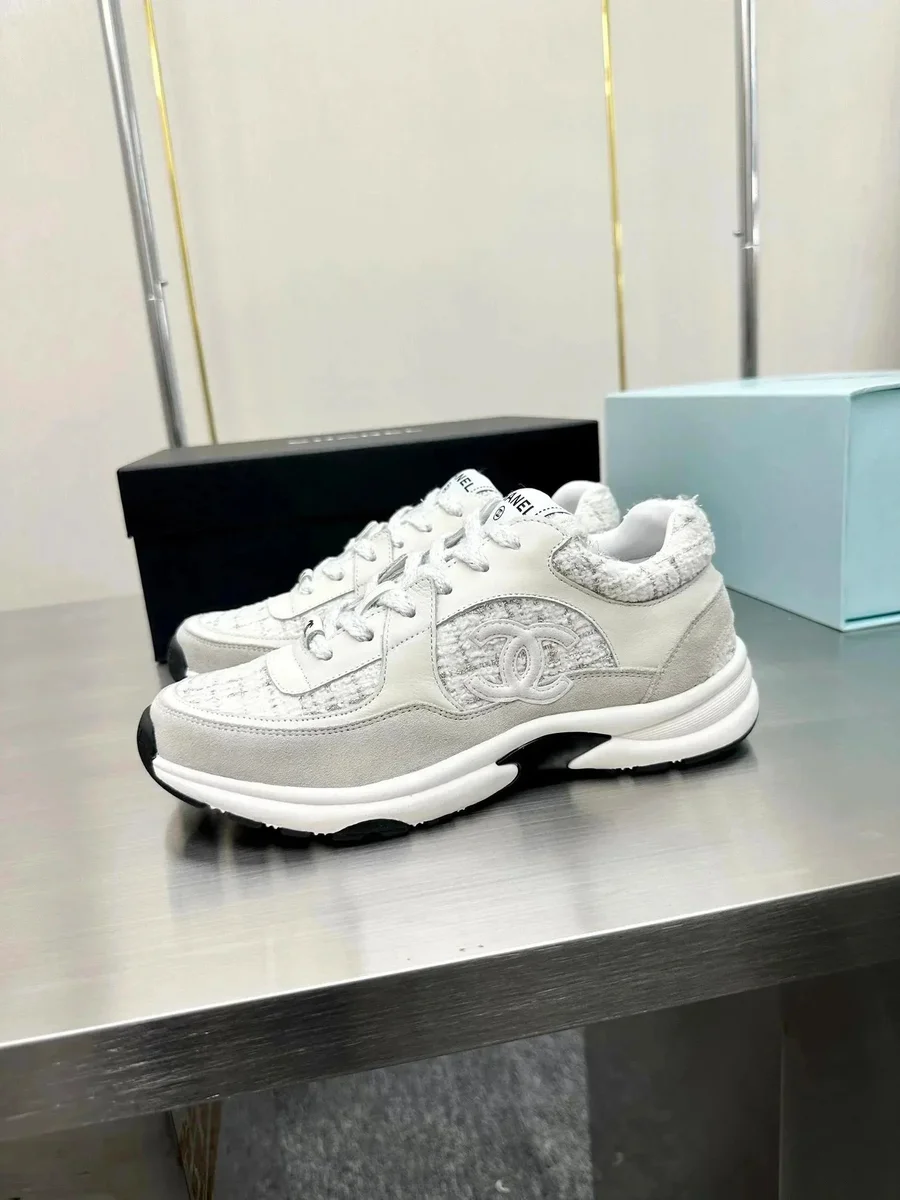 Chanel Runners White Tweed Sneakers