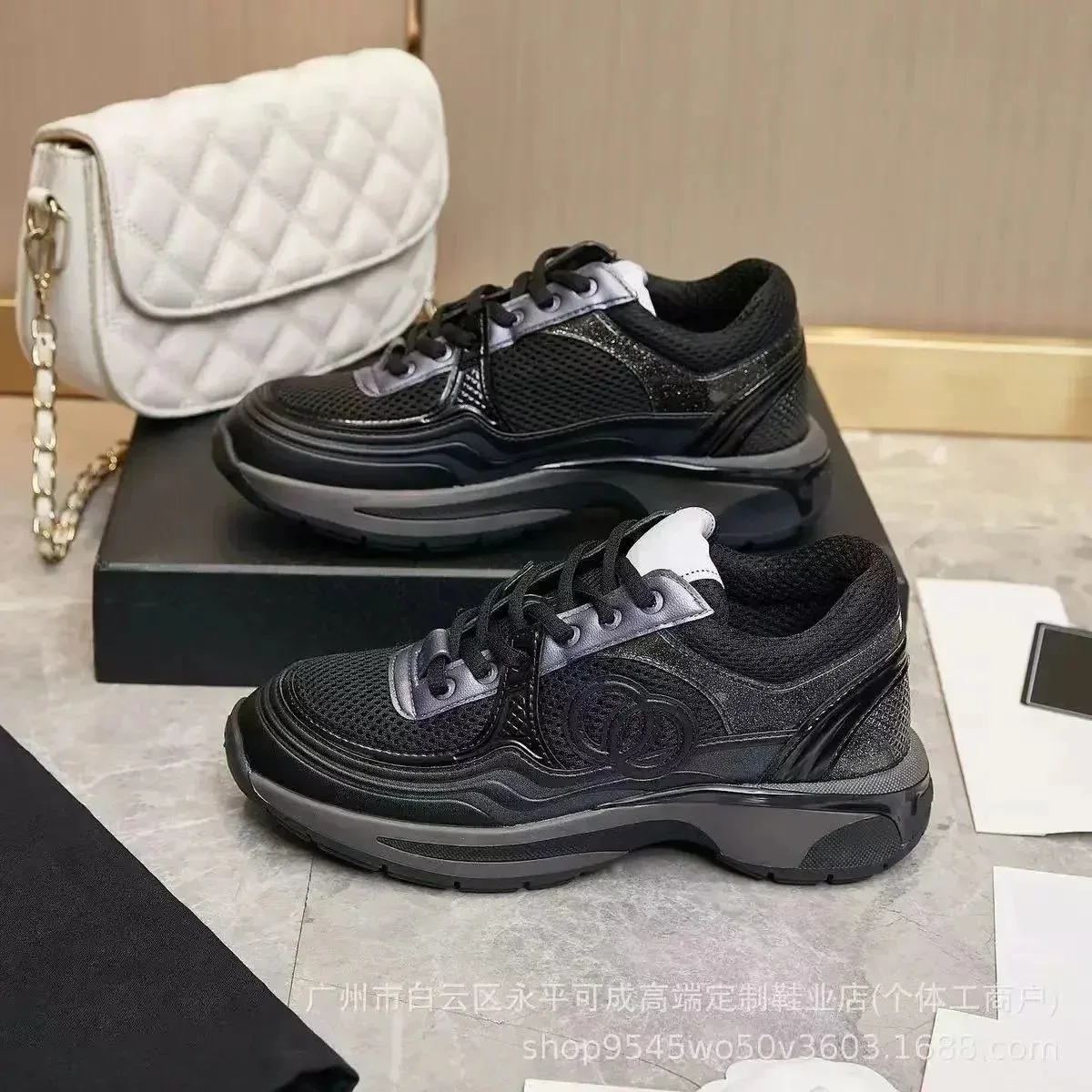 Chanel Runners Black Leather Sneakers