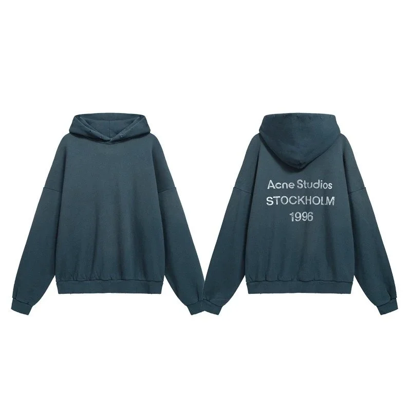 Acne Studios Face Hoodie Dark Green Cotton Sweatshirt
