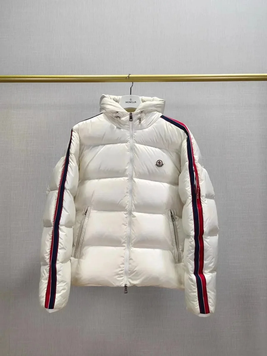 Moncler White Striped Parka Winter Jacket