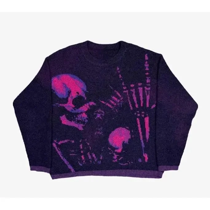 Unisex Dark Purple Pink Skull Print Sweater