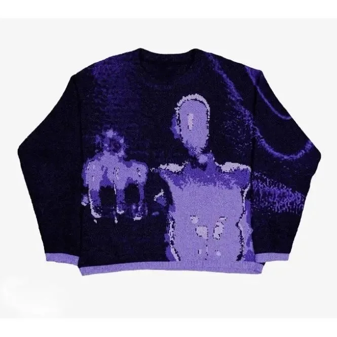 Abstract Art Knit Sweater Purple Graphic Top