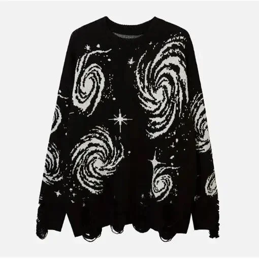 Black Galaxy Print Sweater Unisex