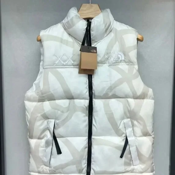The North Face Nuptse White & Beige Patterned Puffer Vest