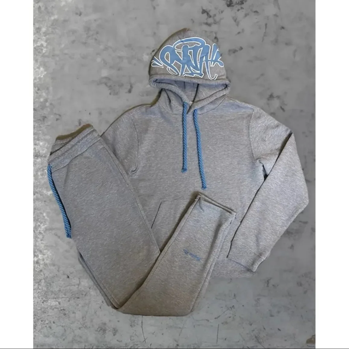 Gray Blue Graffiti Hoodie & Joggers Set