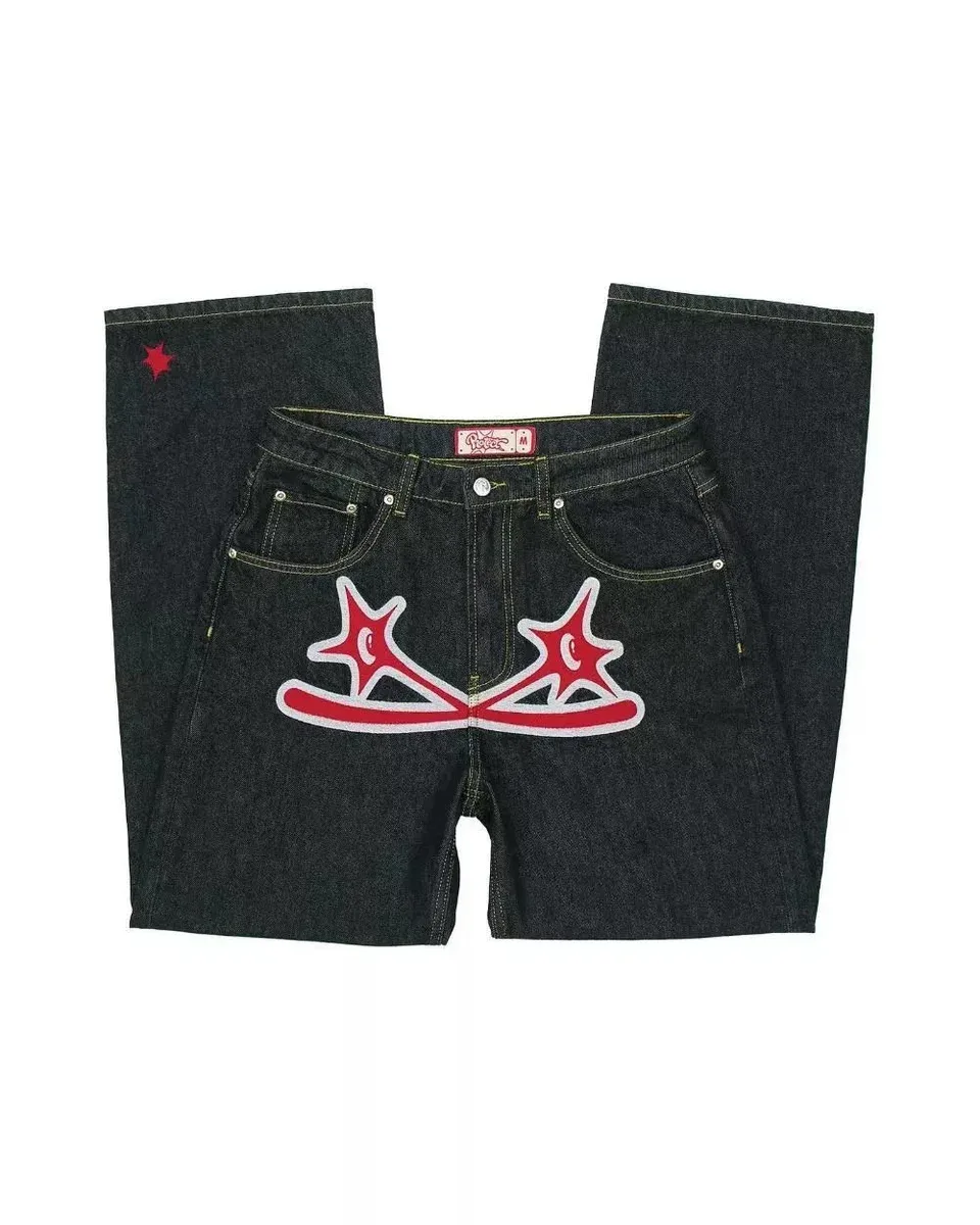 Unisex Dark Denim Jeans with Red Star & Graphic Patch