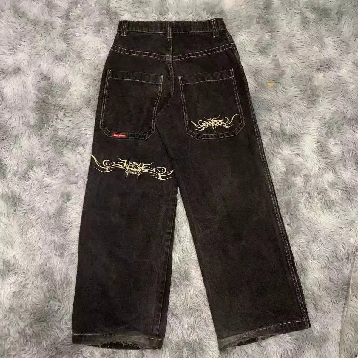 Black Tribal Embroidery Jeans