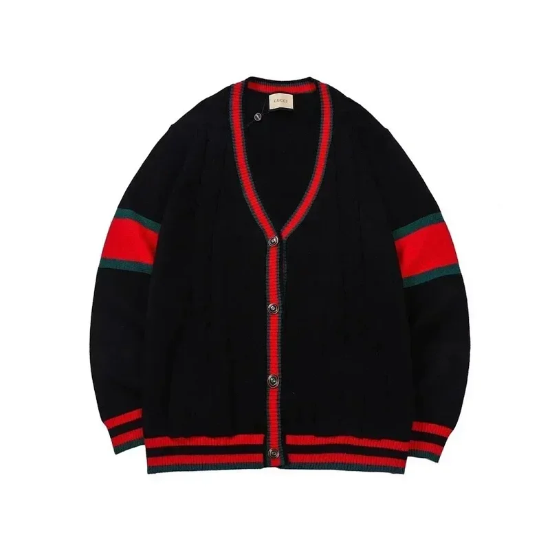 Gucci Black Red Green Striped Cardigan