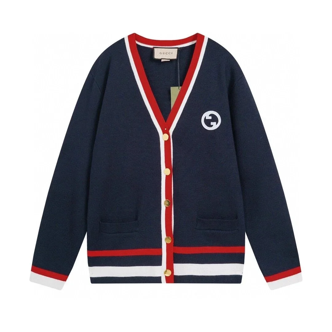 Gucci Navy Red White Striped Cardigan