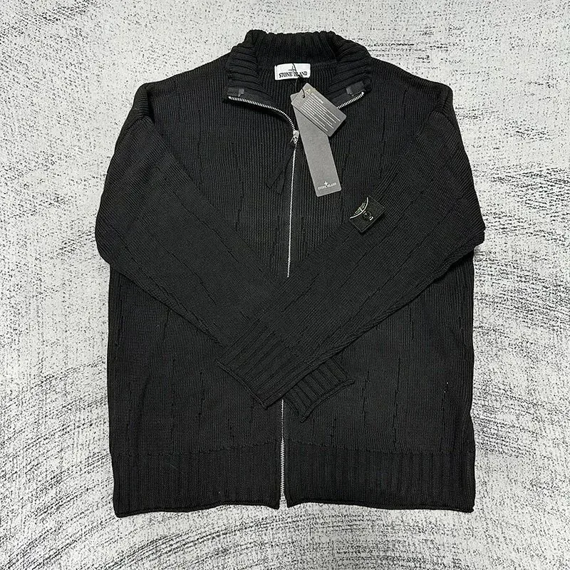 Stone Island 68-15 Black Cable Knit Cardigan