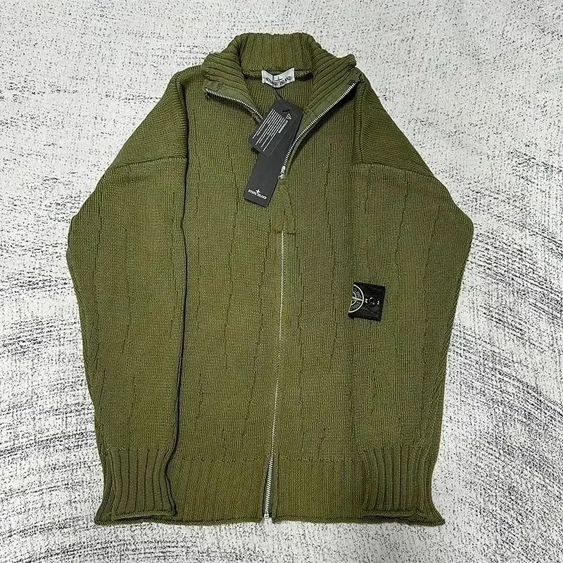 Stone Island 68-15 Olive Green Zip-Up Sweater