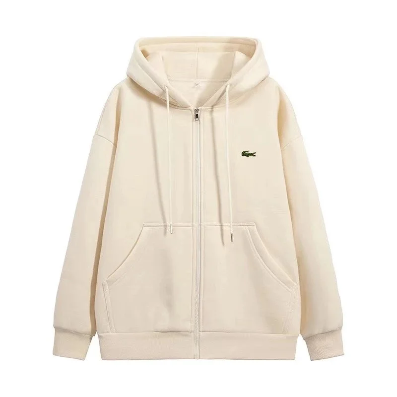 Lacoste Cream Crocodile Zip-Up Hoodie