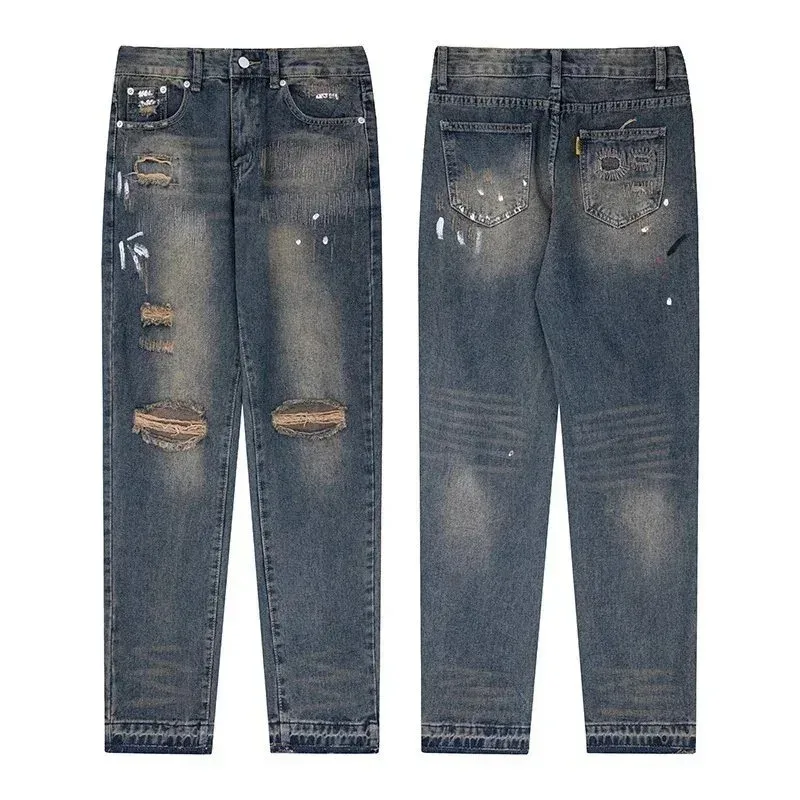 Distressed Denim Jeans Dark Wash Men's Bottoms