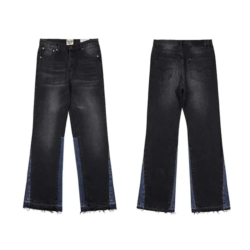 Black Denim Jeans with Contrasting Panel Bottoms