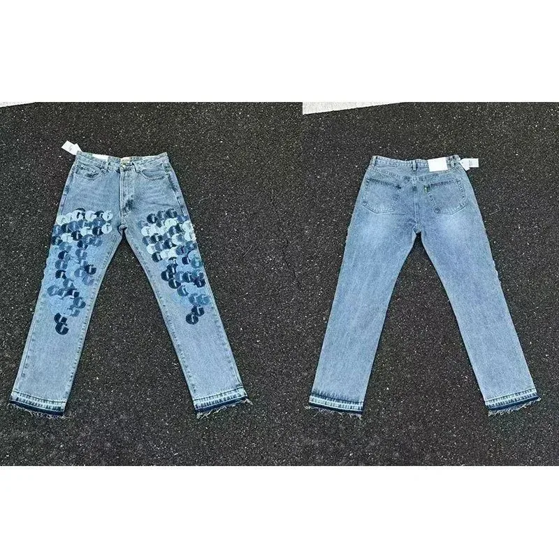 Custom Denim Jeans with Embroidered Pattern