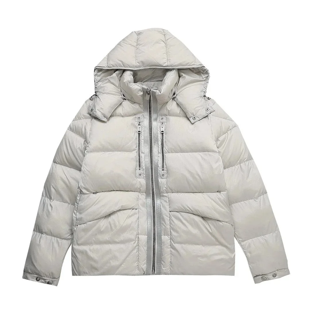 Light Beige Puffer Jacket with Detachable Hood