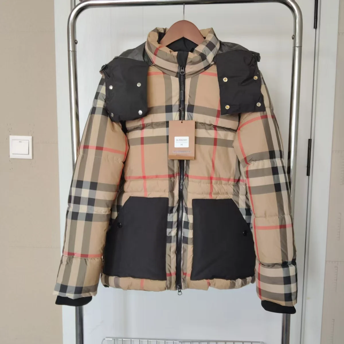 Burberry Nova Check Black Panel Puffer Jacket