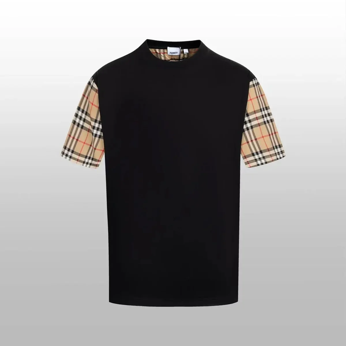 Burberry Black & Checkered Sleeve T-Shirt