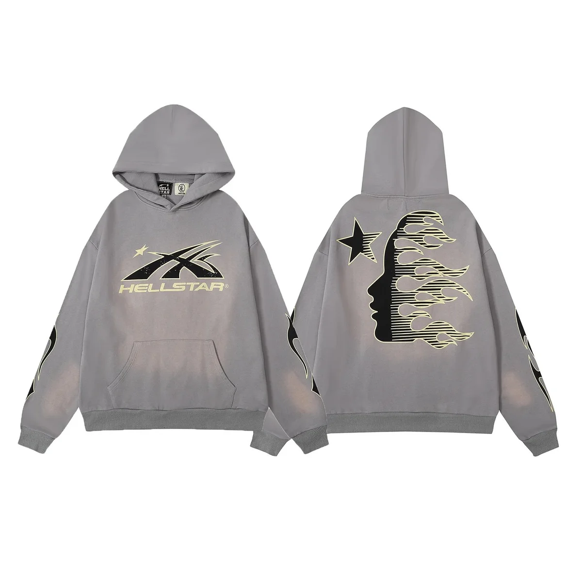 Hellstar Grey Flame Graphic Hoodie