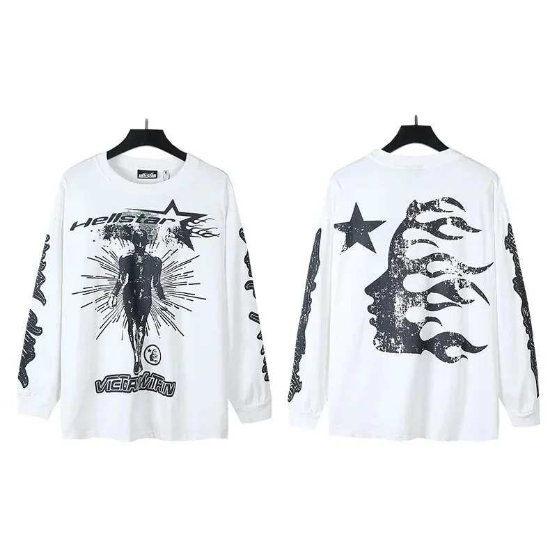 Hellstar Studios White Flame Print Long Sleeve T-Shirt