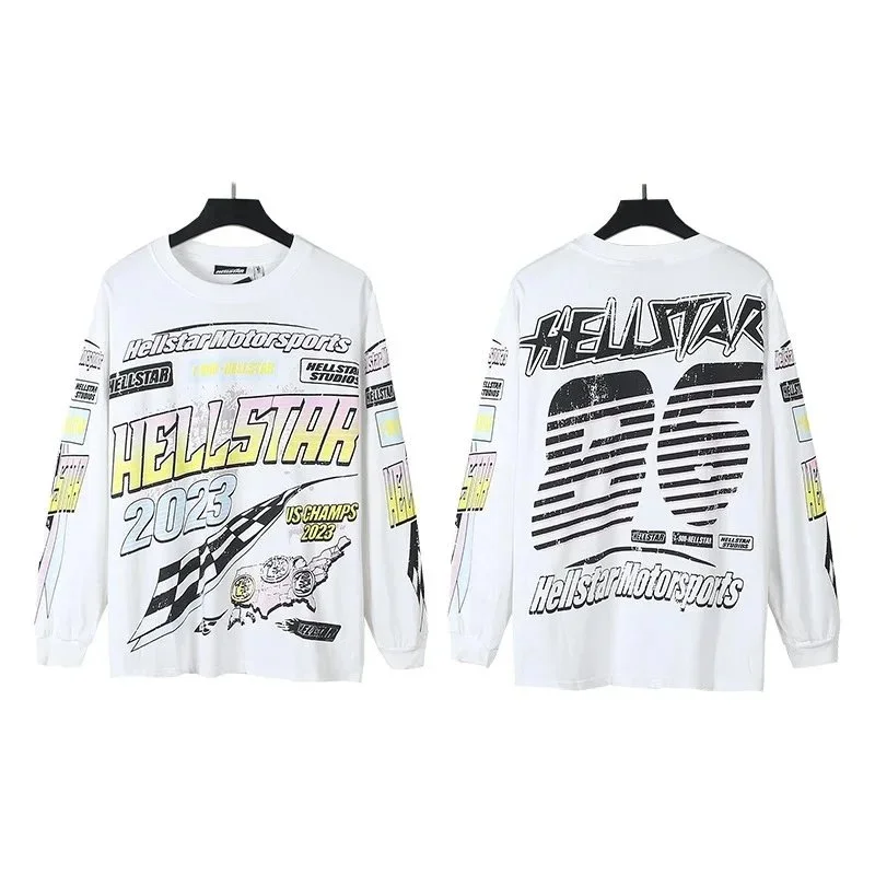 Hellstar Studios 2023 Motorsports White Long Sleeve T-Shirt