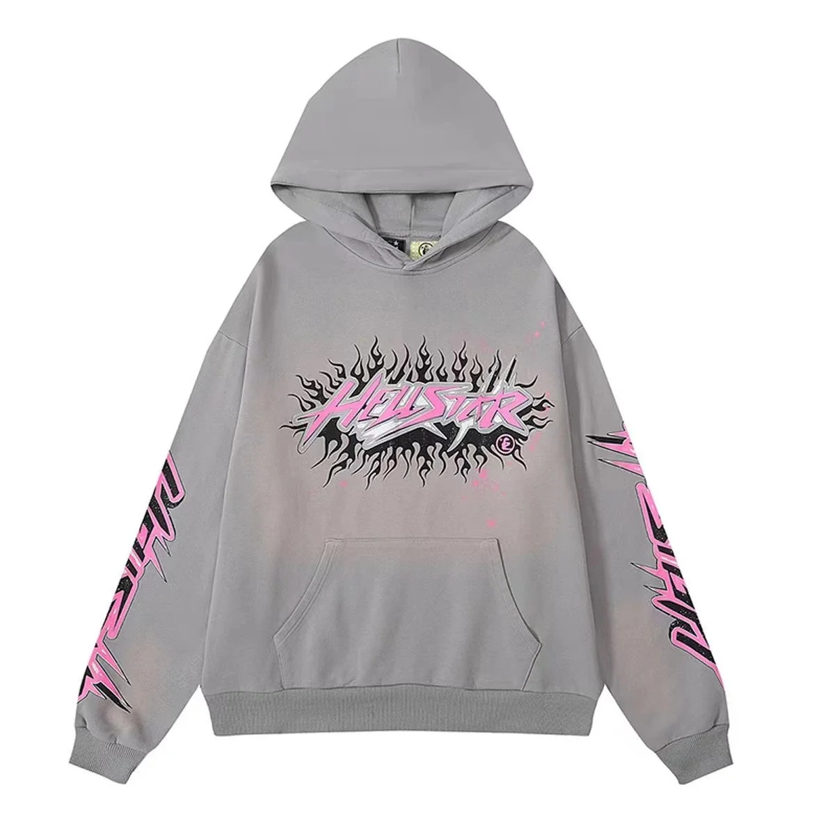 Hellstar Hellstar Grey with Pink Flames Graphic Hoodie Grey - 1