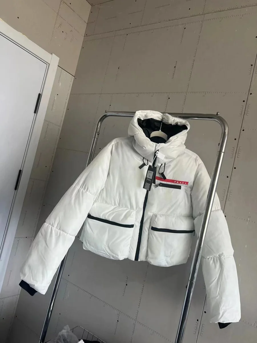 Prada White Logo Panel Puffer Jacket