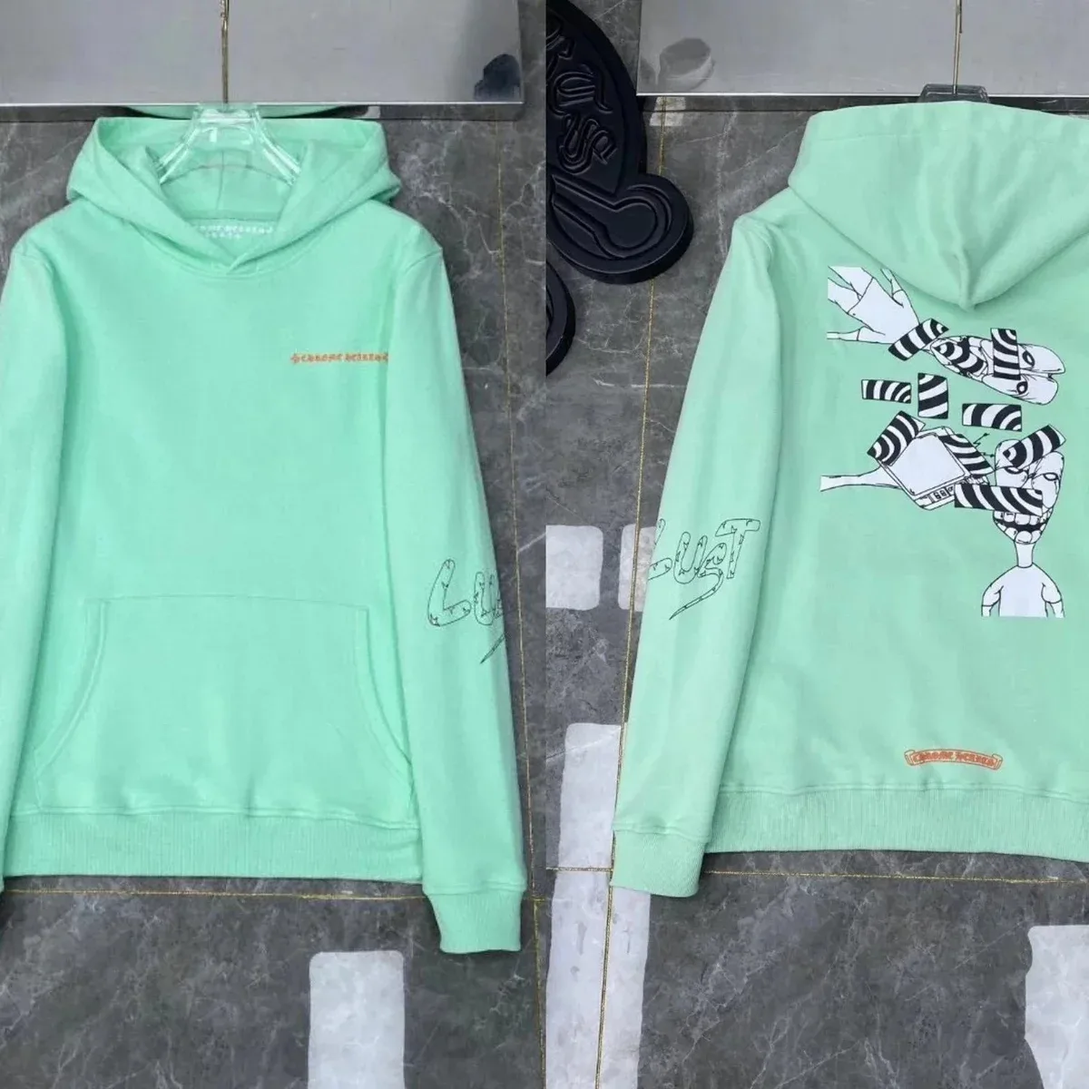 Chrome Hearts Mint Green Hoodie with Graphic Print