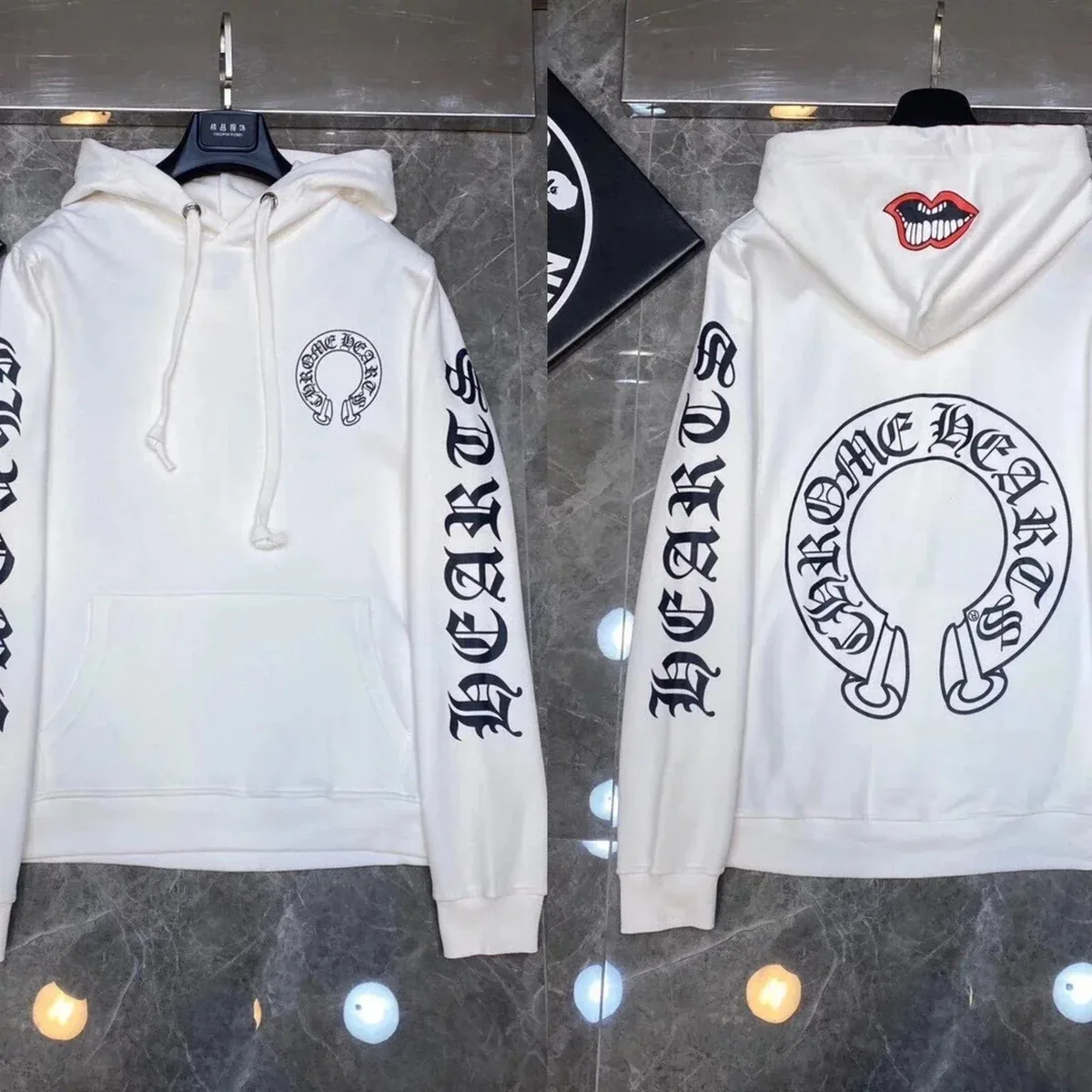 Chrome Hearts White Hearts Print Hoodie