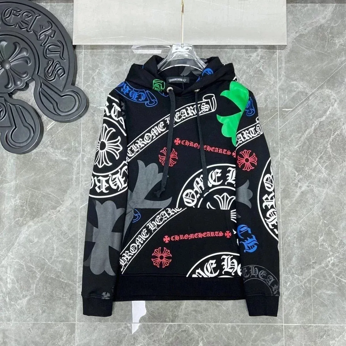 Chrome Hearts CH Cross Hoodie Black with Multi-Color Embroidery