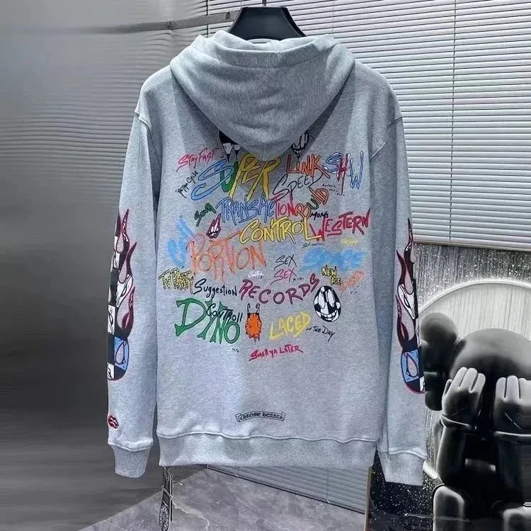 Unisex Grey Graphic Print Hoodie