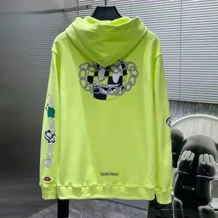 Unisex Neon Yellow Chain Smile Hoodie