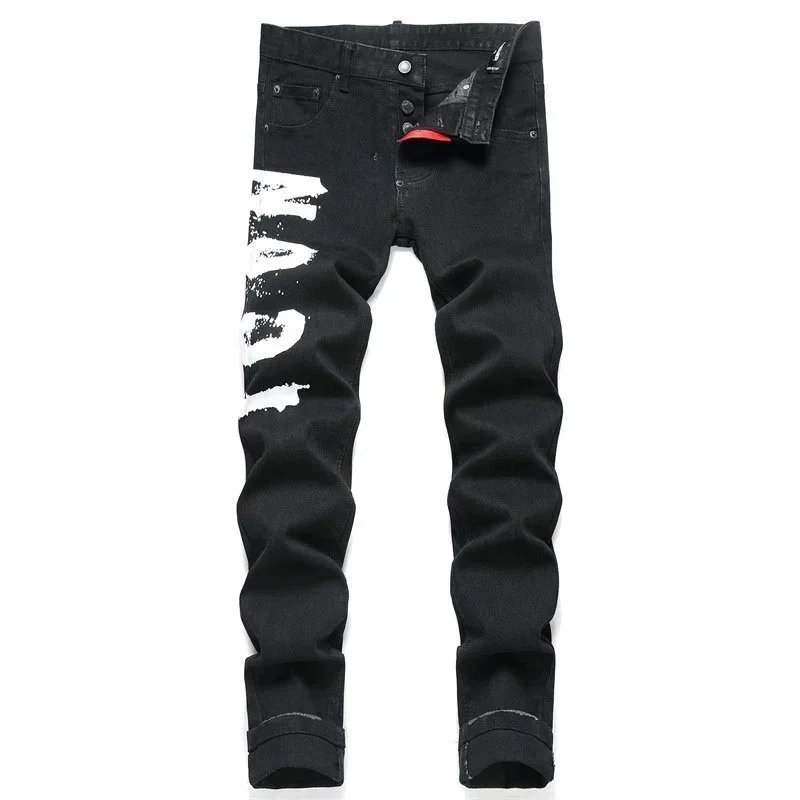 Black 'Algon' Jeans with White Print