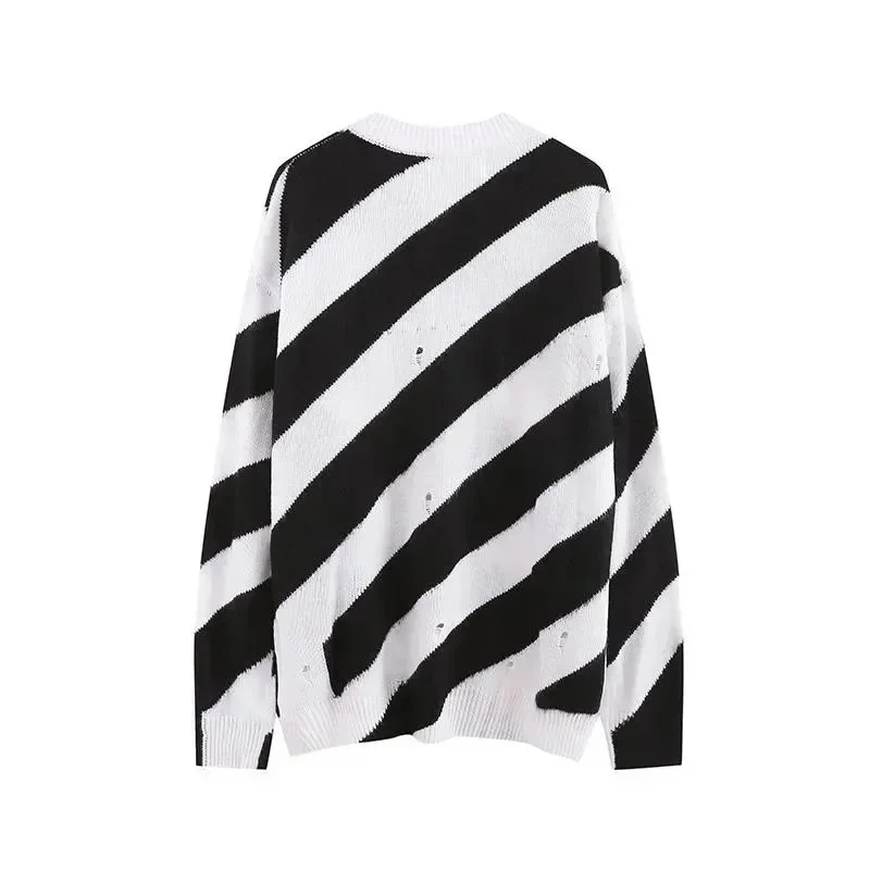 Black & White Striped Oversized Knit Sweater