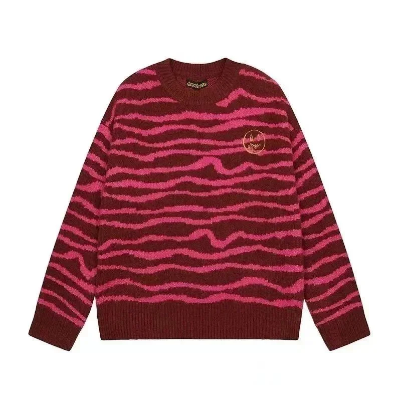 Unknown Brand Zebra Stripe Sweater Pink/Burgundy