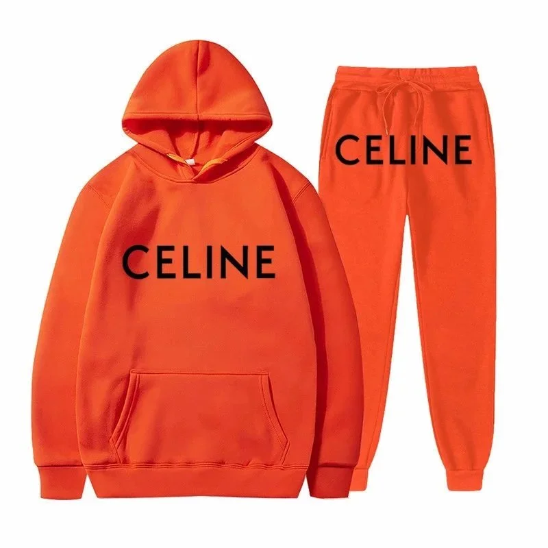 Celine Orange Logo Hoodie & Sweatpants Set