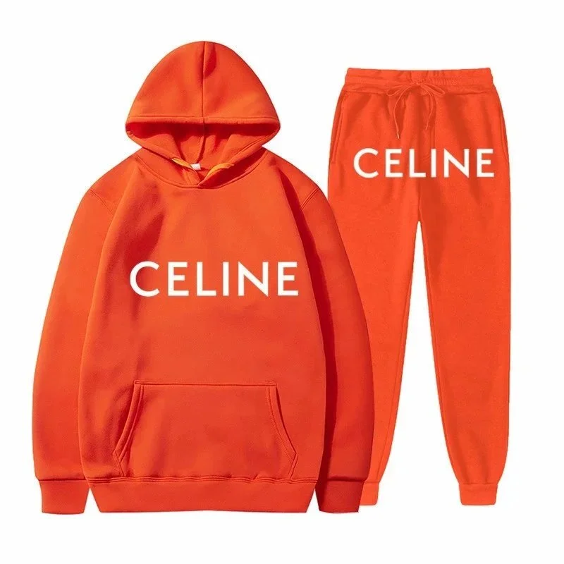 Celine Orange Logo Hoodie & Sweatpants Set