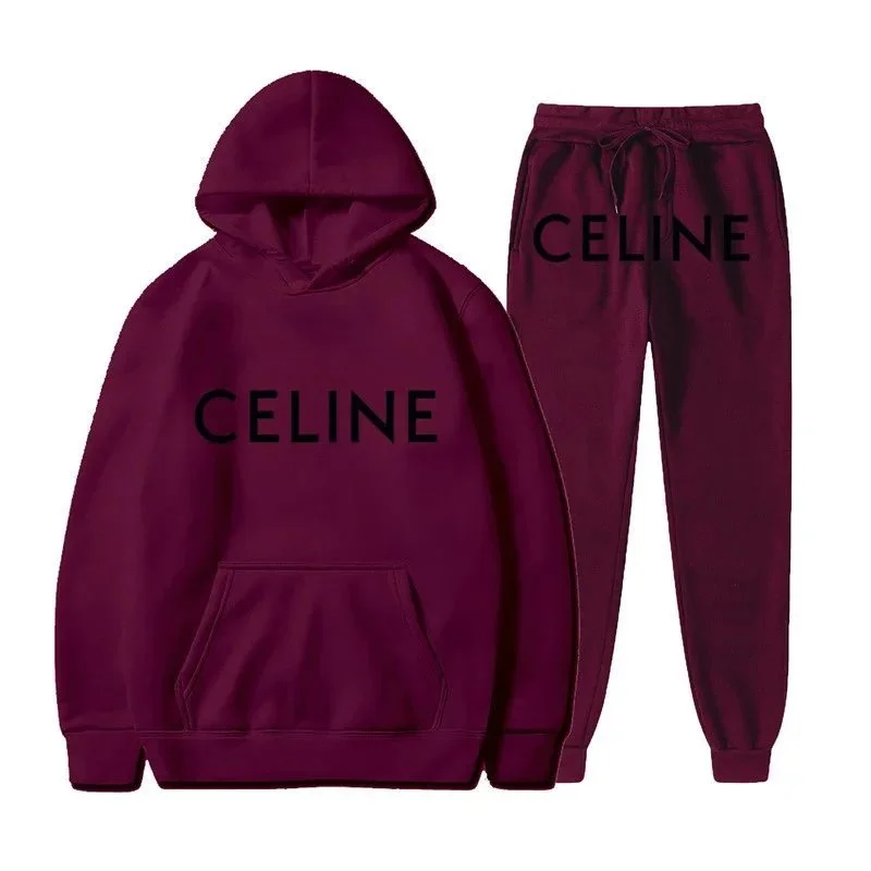 Celine Wine Red Hoodie & Sweatpants Set