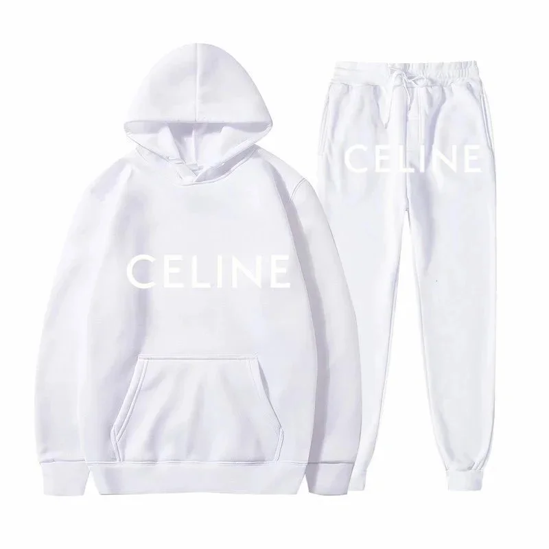 Celine White Logo Hoodie & Pants Set