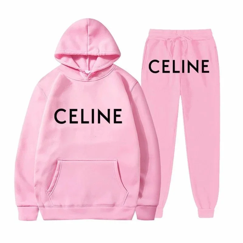 Celine Pink Solid Logo Tracksuit Set