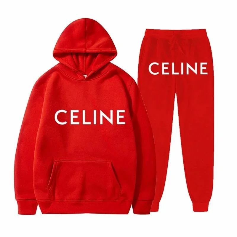 Celine Red Logo Hoodie & Sweatpants Set