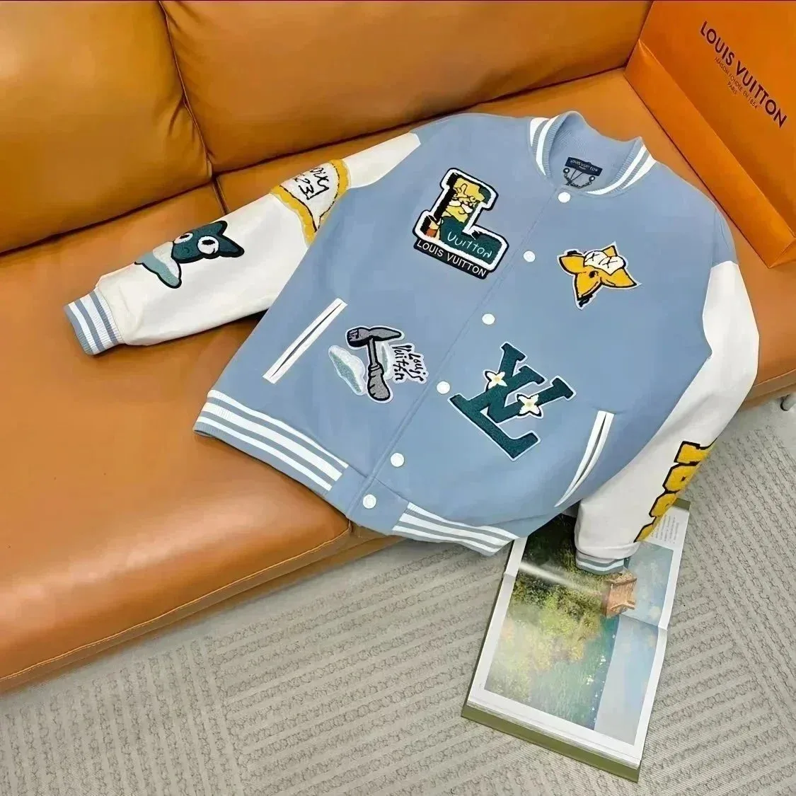 Louis Vuitton Tabi Light Blue White Baseball Jacket