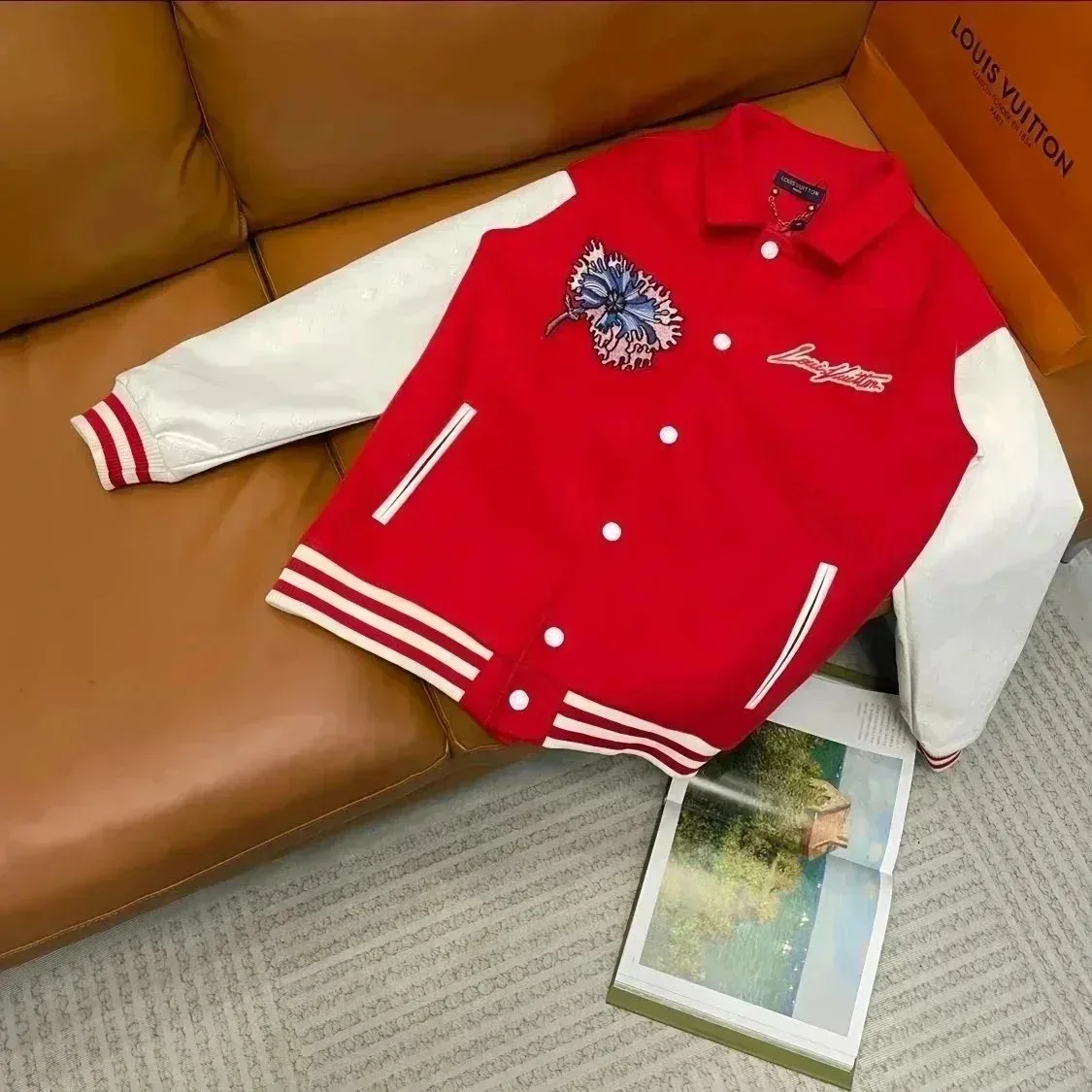Louis Vuitton Louis Vuitton Studios Red & White Letterman Jacket