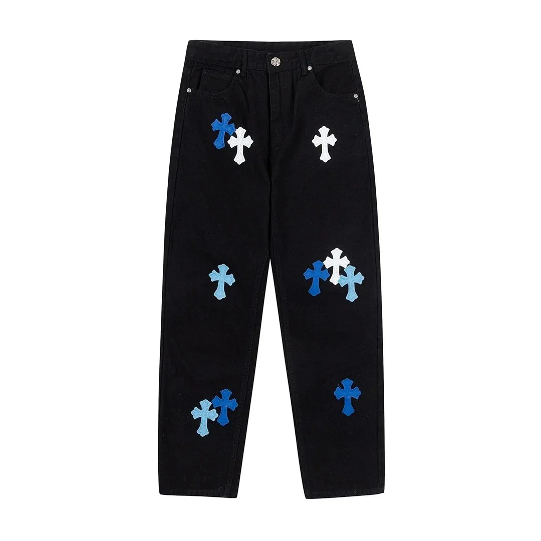 Chrome Hearts Cross Embroidered Black Jeans
