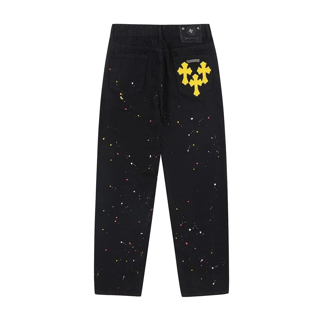 Chrome Hearts CH Cross Paint Splatter Jeans Black