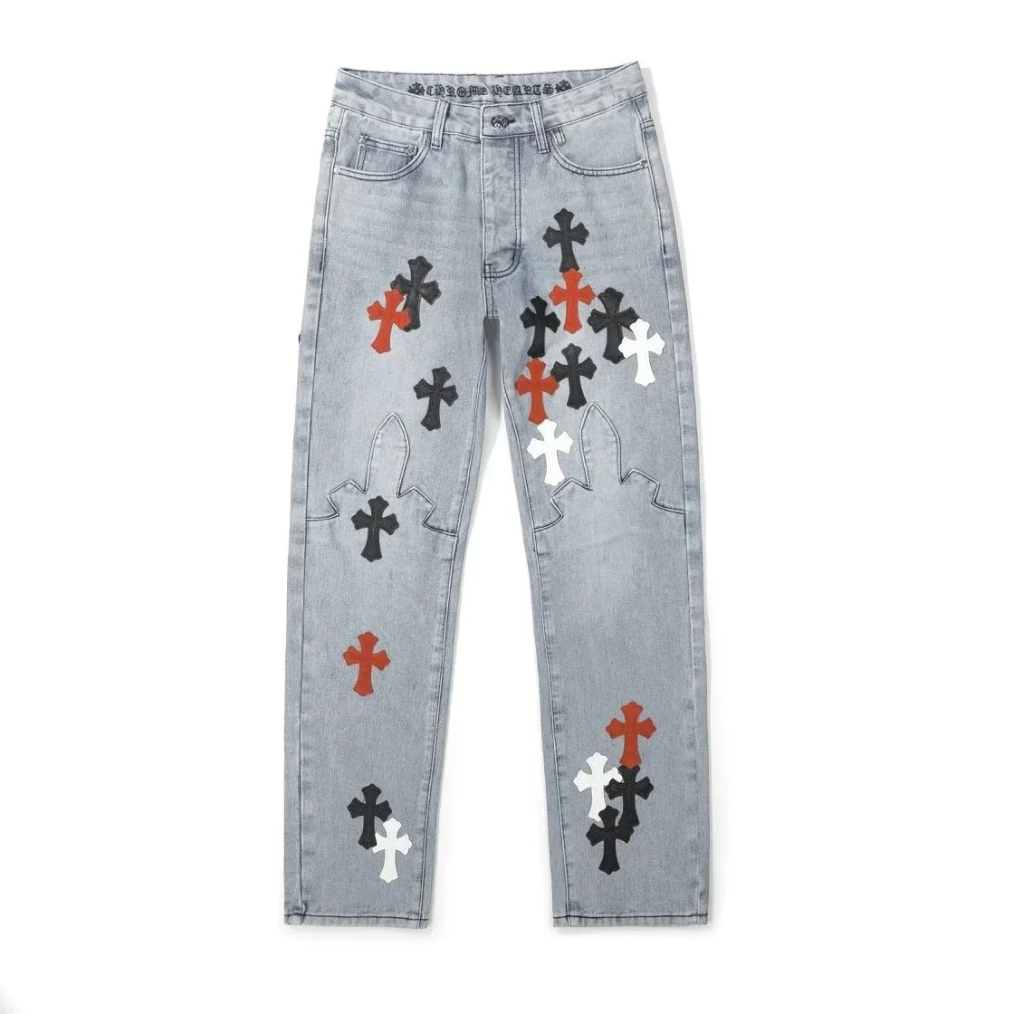 Chrome Hearts Cross Embroidered Jeans Light Blue