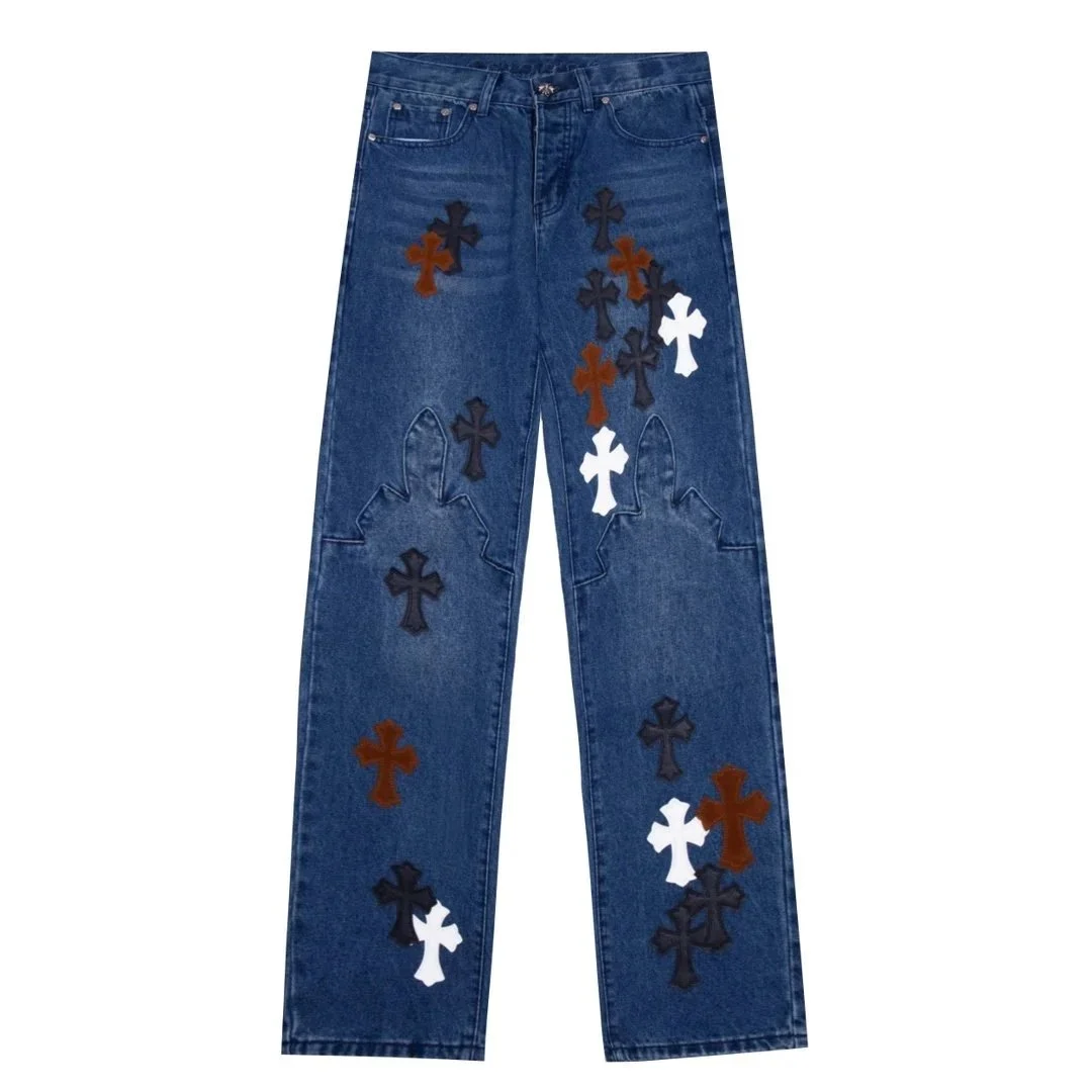 Chrome Hearts Cross Embroidered Jeans Blue Denim